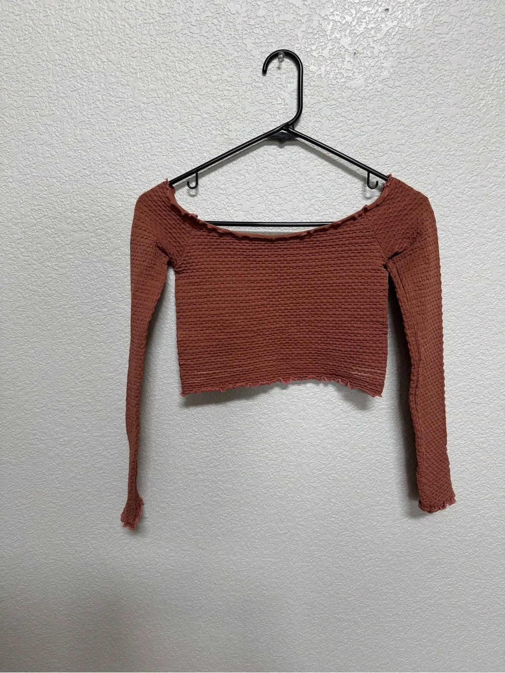 Free People Textured Smocked Long Sleeve Crop Top Women’s XS/S Brick Red